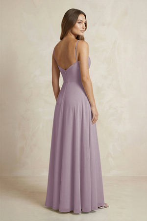 A-Line Cami Strap Chiffon Bridesmaid Dress With Slit in Dusk (2) | KISSBRIDAL