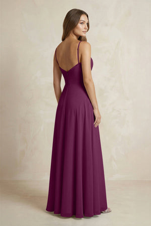 A - Line Cami Strap Chiffon Bridesmaid Dress With Slit in Fig - KISS BRIDAL Bridesmaid Dresses