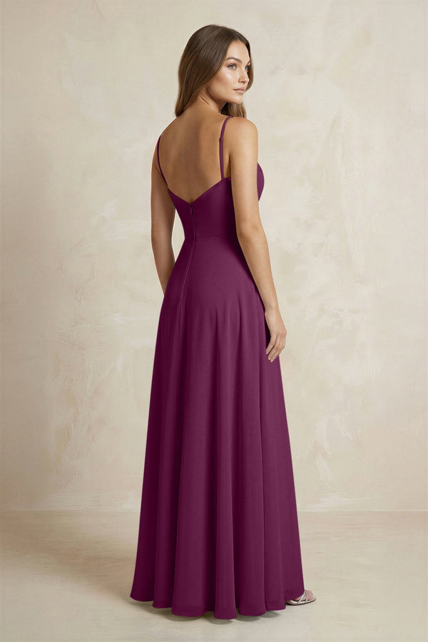A - Line Cami Strap Chiffon Bridesmaid Dress With Slit in Fig - KISS BRIDAL Bridesmaid Dresses