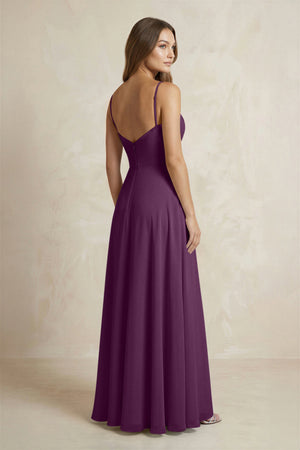 A-Line Cami Strap Chiffon Bridesmaid Dress With Slit in Fig (2) | KISSBRIDAL