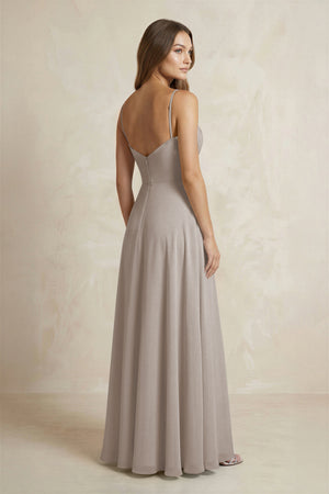 A-Line Cami Strap Chiffon Bridesmaid Dress With Slit in Frost (2) | KISSBRIDAL