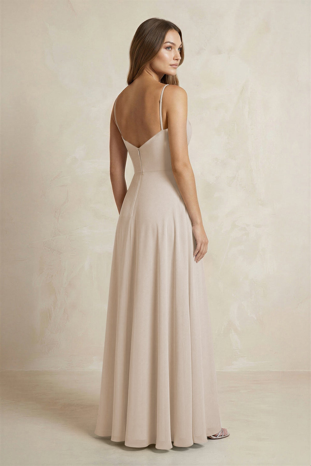 A - Line Cami Strap Chiffon Bridesmaid Dress With Slit in Frost - KISS BRIDAL Bridesmaid Dresses