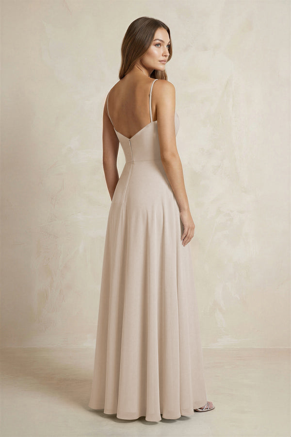 A - Line Cami Strap Chiffon Bridesmaid Dress With Slit in Frost - KISS BRIDAL Bridesmaid Dresses