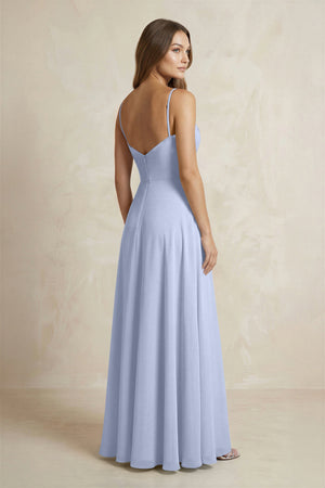A-Line Cami Strap Chiffon Bridesmaid Dress With Slit in Ice (2) | KISSBRIDAL