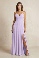 A - Line Cami Strap Chiffon Bridesmaid Dress With Slit in Lavender - KISS BRIDAL Bridesmaid Dresses