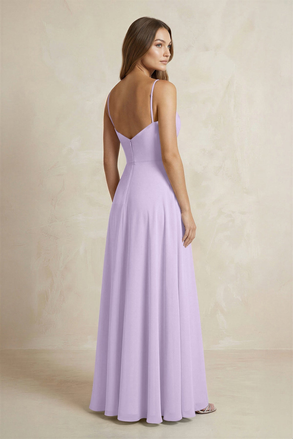 A - Line Cami Strap Chiffon Bridesmaid Dress With Slit in Lavender - KISS BRIDAL Bridesmaid Dresses