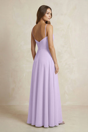 A - Line Cami Strap Chiffon Bridesmaid Dress With Slit in Lavender - KISS BRIDAL Bridesmaid Dresses