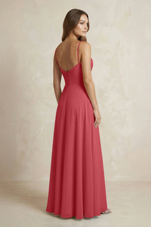 A - Line Cami Strap Chiffon Bridesmaid Dress With Slit in Merlot - KISS BRIDAL Bridesmaid Dresses