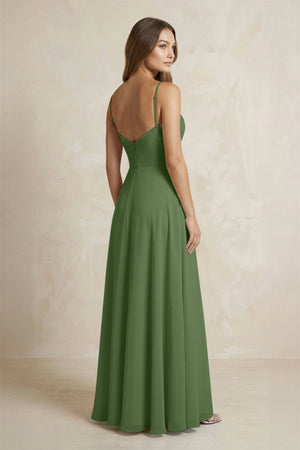 A - Line Cami Strap Chiffon Bridesmaid Dress With Slit in Moss - KISS BRIDAL Bridesmaid Dresses