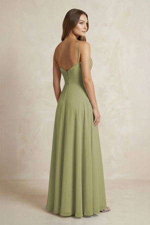 A - Line Cami Strap Chiffon Bridesmaid Dress With Slit in Moss Green - KISS BRIDAL Bridesmaid Dresses