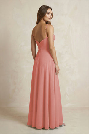 A-Line Cami Strap Chiffon Bridesmaid Dress With Slit in Mulberry (2) | KISSBRIDAL
