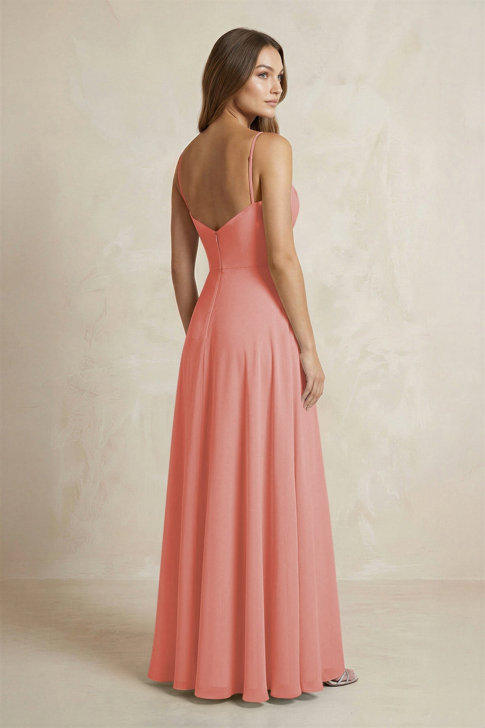 A - Line Cami Strap Chiffon Bridesmaid Dress With Slit in Mulberry - KISS BRIDAL Bridesmaid Dresses