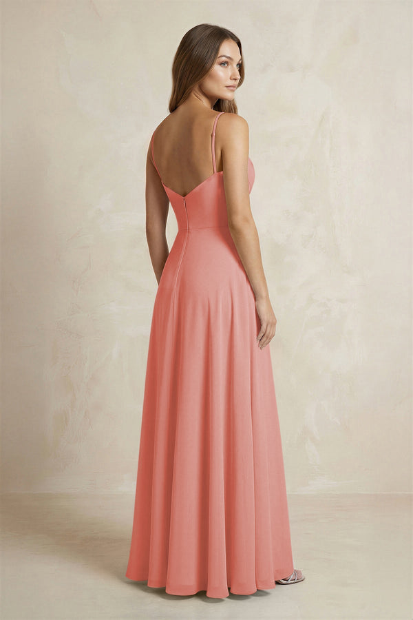 A - Line Cami Strap Chiffon Bridesmaid Dress With Slit in Mulberry - KISS BRIDAL Bridesmaid Dresses