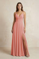 A - Line Cami Strap Chiffon Bridesmaid Dress With Slit in Mulberry - KISS BRIDAL Bridesmaid Dresses