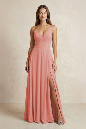 A - Line Cami Strap Chiffon Bridesmaid Dress With Slit in Mulberry - KISS BRIDAL Bridesmaid Dresses