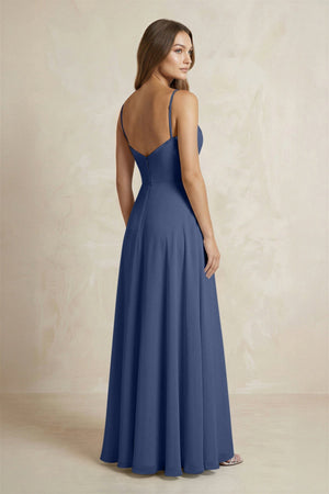 A - Line Cami Strap Chiffon Bridesmaid Dress With Slit in Navy - KISS BRIDAL Bridesmaid Dresses