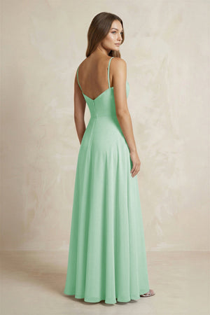 A - Line Cami Strap Chiffon Bridesmaid Dress With Slit in Pale Pistachio - KISS BRIDAL Bridesmaid Dresses