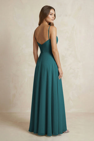 A - Line Cami Strap Chiffon Bridesmaid Dress With Slit in Pine - KISS BRIDAL Bridesmaid Dresses
