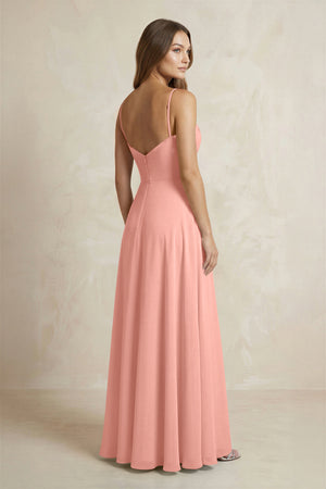 A-Line Cami Strap Chiffon Bridesmaid Dress With Slit in Rosette (2) | KISSBRIDAL