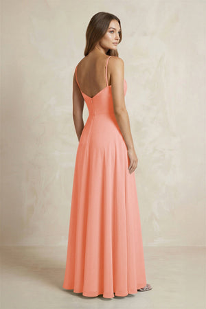 A - Line Cami Strap Chiffon Bridesmaid Dress With Slit in Rosette - KISS BRIDAL Bridesmaid Dresses