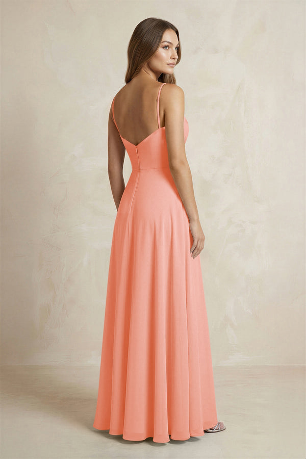 A - Line Cami Strap Chiffon Bridesmaid Dress With Slit in Rosette - KISS BRIDAL Bridesmaid Dresses
