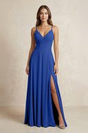 A - Line Cami Strap Chiffon Bridesmaid Dress With Slit in Royal Blue - KISS BRIDAL Bridesmaid Dresses
