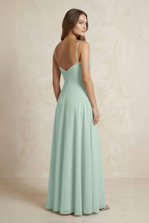 A-Line Cami Strap Chiffon Bridesmaid Dress With Slit in Sage (2) | KISSBRIDAL