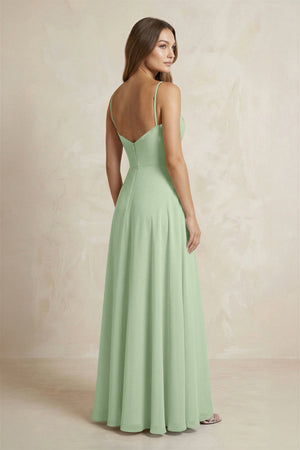 A - Line Cami Strap Chiffon Bridesmaid Dress With Slit in Sage - KISS BRIDAL Bridesmaid Dresses
