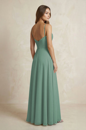 A-Line Cami Strap Chiffon Bridesmaid Dress With Slit in Sea Glass (2) | KISSBRIDAL