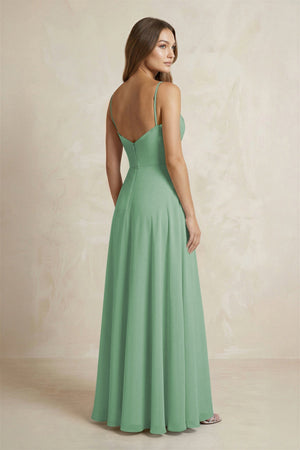 A - Line Cami Strap Chiffon Bridesmaid Dress With Slit in Sea Glass - KISS BRIDAL Bridesmaid Dresses