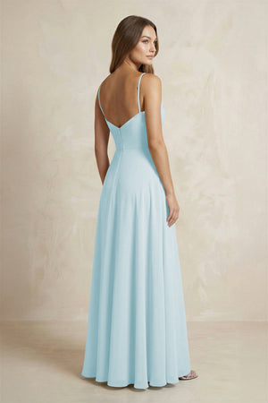 A - Line Cami Strap Chiffon Bridesmaid Dress With Slit in Sky Blue - KISS BRIDAL Bridesmaid Dresses