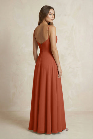 A - Line Cami Strap Chiffon Bridesmaid Dress With Slit in Spice - KISS BRIDAL Bridesmaid Dresses