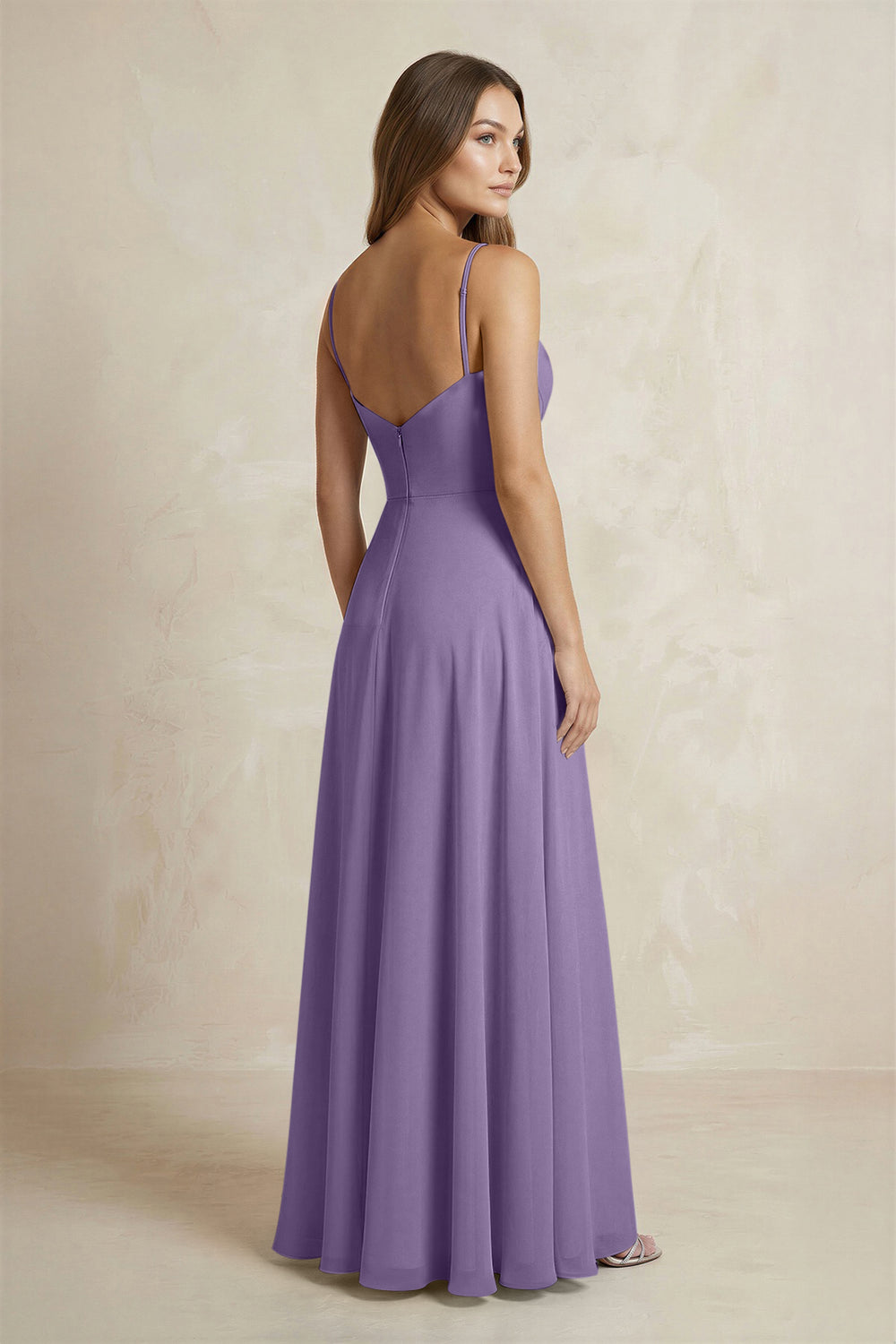 A-Line Cami Strap Chiffon Bridesmaid Dress With Slit in Tahiti