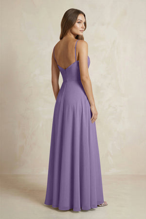 A-Line Cami Strap Chiffon Bridesmaid Dress With Slit in Tahiti (2) | KISSBRIDAL