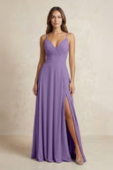 A - Line Cami Strap Chiffon Bridesmaid Dress With Slit in Tahiti - KISS BRIDAL Bridesmaid Dresses