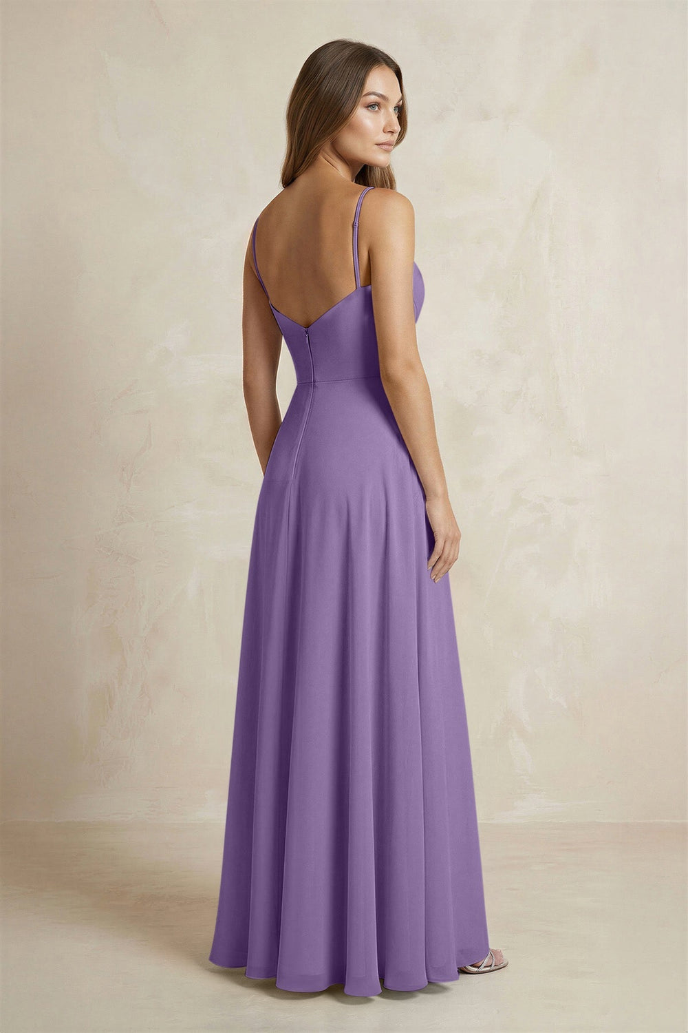 A - Line Cami Strap Chiffon Bridesmaid Dress With Slit in Tahiti - KISS BRIDAL Bridesmaid Dresses