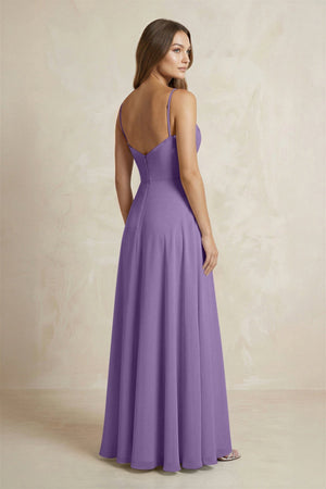 A - Line Cami Strap Chiffon Bridesmaid Dress With Slit in Tahiti - KISS BRIDAL Bridesmaid Dresses