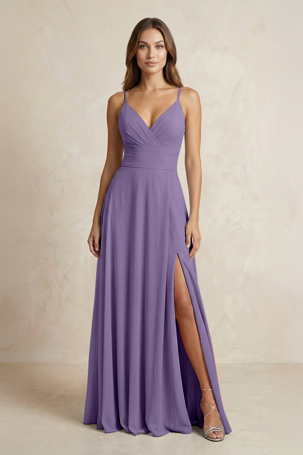 A-Line Cami Strap Chiffon Bridesmaid Dress With Slit in Tahiti