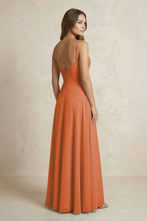 A - Line Cami Strap Chiffon Bridesmaid Dress With Slit in Terracotta - KISS BRIDAL Bridesmaid Dresses