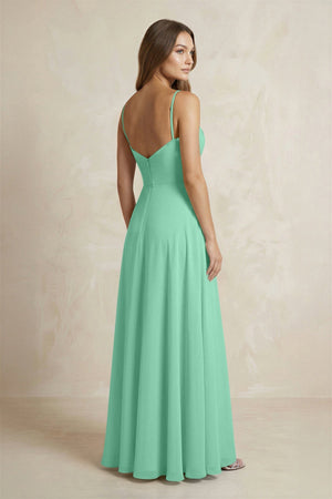 A - Line Cami Strap Chiffon Bridesmaid Dress With Slit in Turquoise - KISS BRIDAL Bridesmaid Dresses