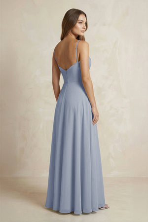 A - Line Cami Strap Chiffon Bridesmaid Dress With Slit in Twilight - KISS BRIDAL Bridesmaid Dresses