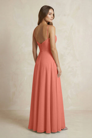 A - Line Cami Strap Chiffon Bridesmaid Dress With Slit in Wild Rose - KISS BRIDAL Bridesmaid Dresses