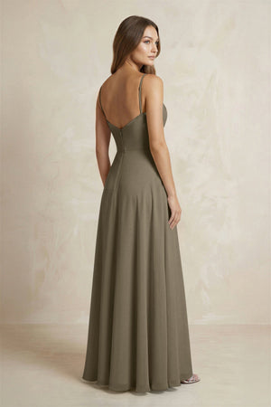A - Line Cami Strap Chiffon Bridesmaid Dress With Slit in Willow Green - KISS BRIDAL Bridesmaid Dresses