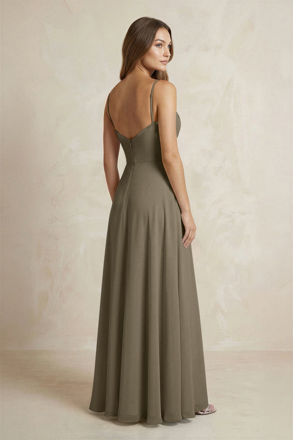 A - Line Cami Strap Chiffon Bridesmaid Dress With Slit in Willow Green - KISS BRIDAL Bridesmaid Dresses