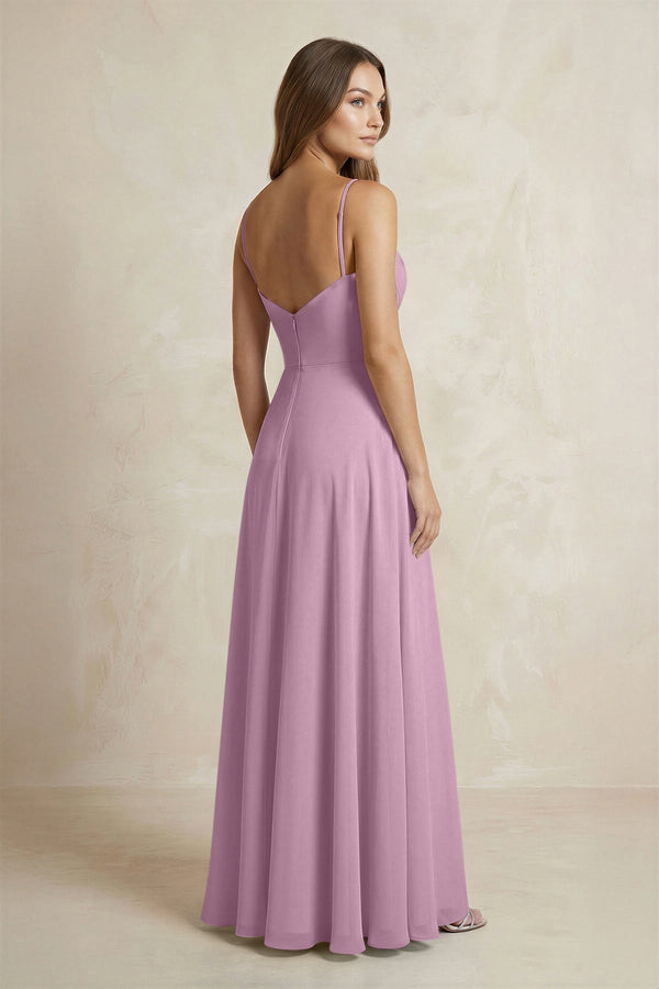 A - Line Cami Strap Chiffon Bridesmaid Dress With Slit in Wisteria - KISS BRIDAL Bridesmaid Dresses