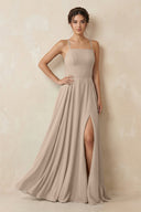 A - Line Chiffon Bridesmaid Dress With Slit in Almond - SHE IS ME Bridesmaid Dresses