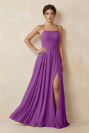 A - Line Chiffon Bridesmaid Dress With Slit in Amethyst - SHE IS ME Bridesmaid Dresses