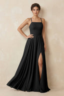 A - Line Chiffon Bridesmaid Dress With Slit in Black - SHE IS ME Bridesmaid Dresses
