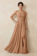 A - Line Chiffon Bridesmaid Dress With Slit in Bronzer - SHE IS ME Bridesmaid Dresses