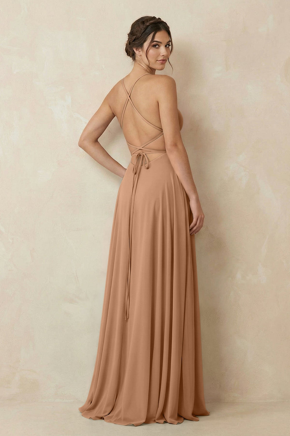 A - Line Chiffon Bridesmaid Dress With Slit in Bronzer - KISS BRIDAL Bridesmaid Dresses
